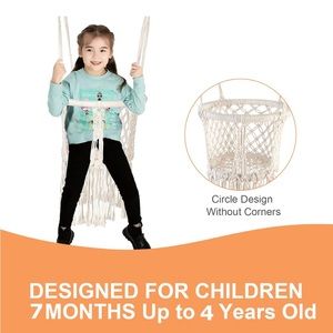Macrame Baby Swing Boho Hanging Seat, Handmade Hammock Chair for Infant Toddler